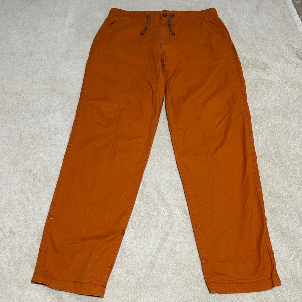 Eddie Bauer Ripstop Pants Mens L 30-34 Burnt Orange Drawstring Snap Hem Hiking